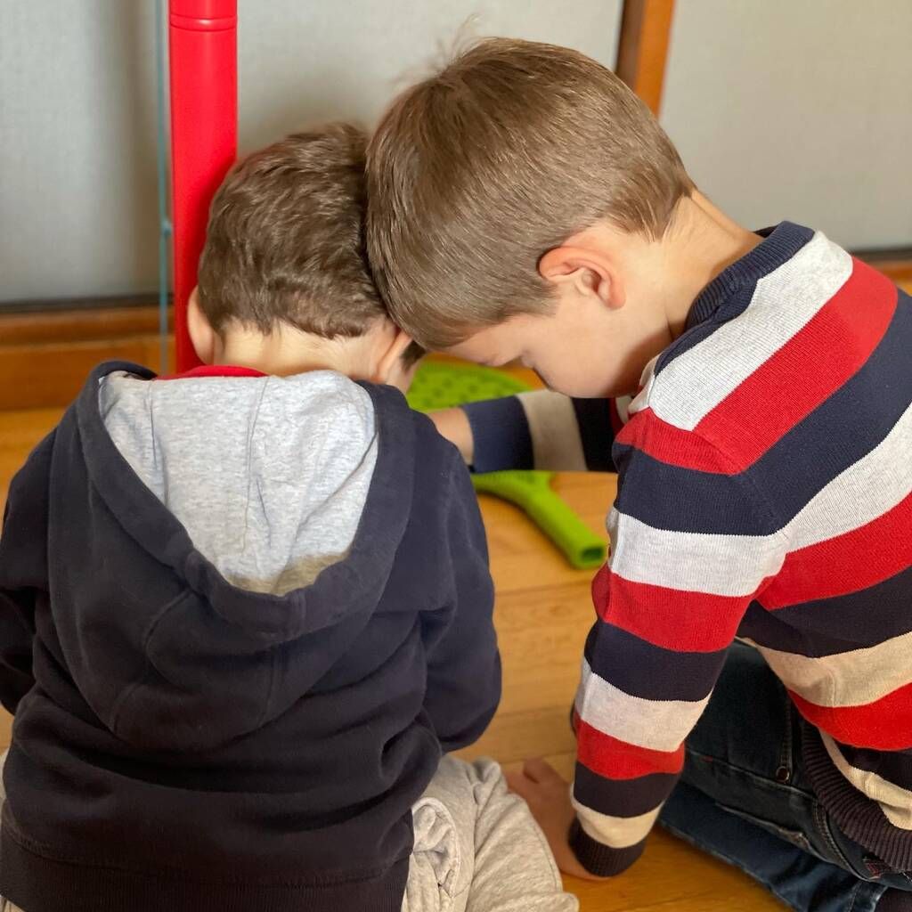 "Πρωινά παιχνίδια! #brothers #familytime", σχολίασε κάτω από αυτή την φωτογραφία των γιων της, η υπουργός.