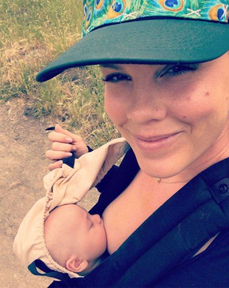 pink baby hiking
